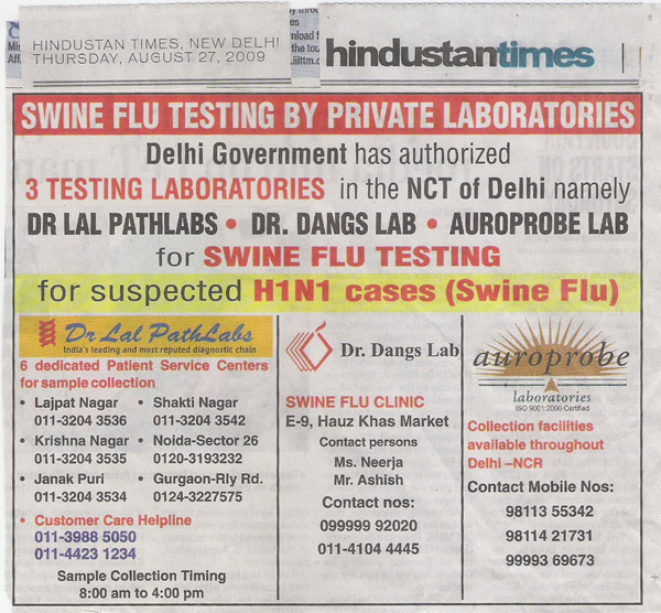 H1N1 Test By Private Labs